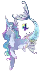 Size: 594x1018 | Tagged: safe, artist:unknown-artist99, derpibooru import, oc, unofficial characters only, hybrid, merpony, pony, seahorse, seapony (g4), unicorn, bubble, coral, curved horn, dorsal fin, female, fin, fins, fish tail, flowing mane, flowing tail, glass, horn, image, jewelry, logo, mare, mermaid tail, multicolored hair, necklace, pearl necklace, pink eyes, png, seaponified, seashell, signature, simple background, smiling, solo, species swap, swimming, tail, translucent, transparent background, underwater, water
