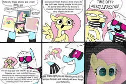 Size: 1117x748 | Tagged: safe, artist:c4n4ry0nl1n3, derpibooru import, fluttershy, photo finish, earth pony, pegasus, pony, green isn't your color, comic, dialogue, image, jpeg, scene interpretation, text, thousand yard stare, wide eyes