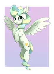 Size: 1000x1359 | Tagged: safe, artist:luminousdazzle, derpibooru import, vapor trail, pegasus, pony, friendship is magic, female, flying, g4, image, looking at you, mare, png, smiling, solo, spread wings, wings
