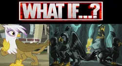 Size: 1016x553 | Tagged: safe, derpibooru import, screencap, gilda, king guto, gryphon, the lost treasure of griffonstone, image, png, spoilers for another series, what if