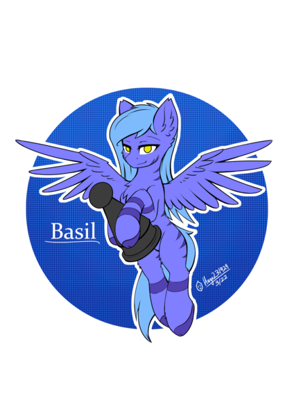 Size: 1240x1754 | Tagged: safe, artist:hugo231929, derpibooru import, oc, pegasus, pony, character design, chess, chess piece, colored, flat colors, flying, holding, image, lidded eyes, long hair, long mane, long tail, looking at you, png, reference sheet, signature, simple background, smiling, smirk, smug, solo, tail
