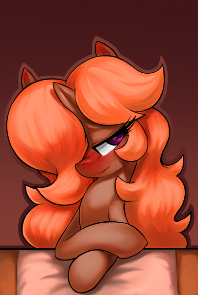 Size: 1346x2000 | Tagged: suggestive, alternate version, artist:moonseeker, derpibooru import, oc, oc:lily cureheart, unofficial characters only, pony, unicorn, comic:let's talk redux, blushing, comic, cover, eyelashes, hair over one eye, image, png, solo