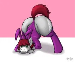 Size: 2219x1844 | Tagged: suggestive, artist:khaki-cap, derpibooru import, oc, oc:khaki-cap, earth pony, pony, ass up, bent over, clothes, cutie mark, digital art, earth pony oc, face down ass up, femboy, image, jacko challenge, large butt, leotard, male, meme, png, signature, socks, stallion, the ass was fat, thicc thighs, tight clothing, wide hips