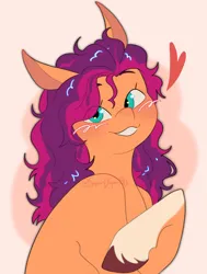 Size: 2162x2862 | Tagged: safe, artist:superduperath, derpibooru import, sunny starscout, earth pony, pony, blushing, dishevelled, female, g5, grin, heart, image, jpeg, looking at you, mare, smiling, solo