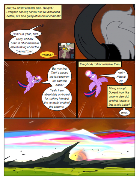 Size: 612x792 | Tagged: safe, artist:newbiespud, derpibooru import, edit, edited screencap, screencap, discord, lord tirek, centaur, draconequus, pony, taur, comic:friendship is dragons, twilight's kingdom, angry, blast, comic, dialogue, explosion, eyelashes, female, flying, glow, glowing horn, gritted teeth, horn, image, magic, magic blast, male, mare, png, screencap comic, teeth