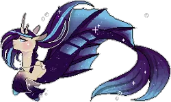 Size: 282x169 | Tagged: safe, artist:unknown-artist99, derpibooru import, oc, unofficial characters only, merpony, pony, seapony (g4), unicorn, blue mane, blushing, bubble, digital art, dorsal fin, female, fin, fin wings, fins, fish tail, flowing mane, flowing tail, horn, image, jewelry, mare, necklace, png, seaponified, signature, simple background, smiling, solo, sparkles, species swap, swimming, tail, transparent background, underwater, unshorn fetlocks, water, wings