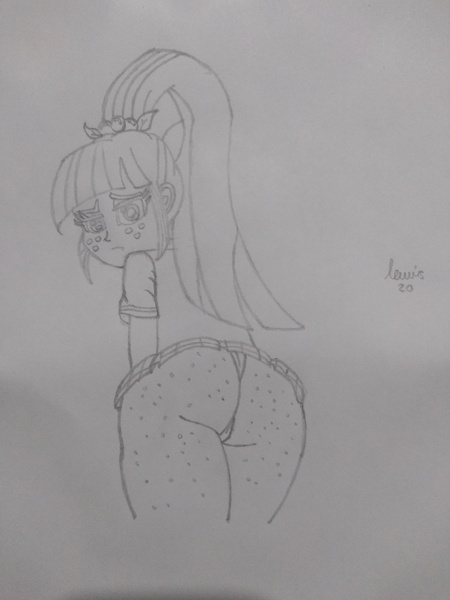 Size: 3120x4160 | Tagged: suggestive, artist:lewis20, derpibooru import, sour sweet, equestria girls, ass, butt, butt freckles, clothes, freckles, image, jpeg, looking at you, looking down, panties, school uniform, skirt, sour seat, thighs, traditional art, underwear