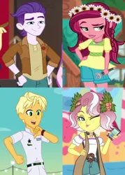 Size: 1506x2100 | Tagged: safe, derpibooru import, edit, edited screencap, screencap, dirk thistleweed, gloriosa daisy, vignette valencia, human, equestria girls, equestria girls series, how to backstage, legend of everfree, rollercoaster of friendship, spring breakdown, spoiler:eqg series (season 2), bedroom eyes, crack shipping, cropped, dirkiosa, eyebrows, female, hand on hip, image, male, microphone, mobile phone, one eye closed, phone, png, ragamuffin (g4), raganette, raised eyebrow, shipping, shipping domino, straight, wink