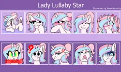 Size: 4286x2557 | Tagged: safe, artist:sevenserenity, derpibooru import, oc, oc:lady lullaby star, unofficial characters only, alicorn, pony, emojis, emotes, image, png, text