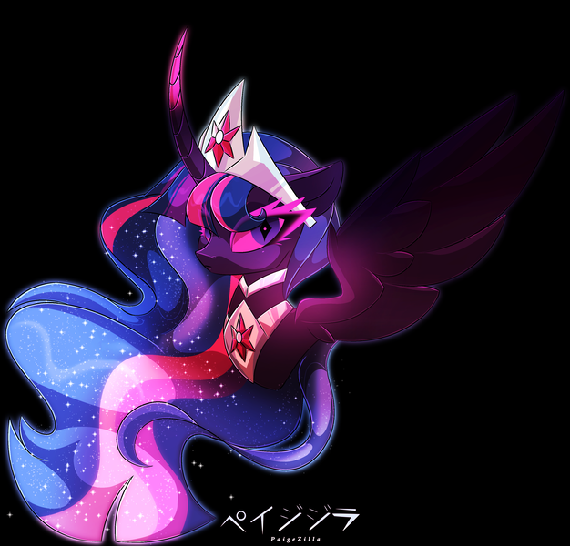 Size: 3241x3108 | Tagged: safe, artist:paigezilla, derpibooru import, twilight sparkle, twilight sparkle (alicorn), oc, oc:everlight everlasting, alicorn, pony, alternate universe, black background, bust, colored eyelashes, colored horn, colored pupils, colored wings, corrupted, crown, curved horn, dark, digital art, element of magic, ethereal mane, evil, eyelashes, feathered wings, female, floppy ears, flowing mane, gem, gradient horn, gradient mane, gradient wings, horn, image, jewelry, long horn, looking at you, mare, multicolored hair, multicolored horn, nightmare twilight, nightmarified, older, older twilight, peytral, png, portrait, purple eyes, regalia, signature, simple background, solo, sparkles, spread wings, starry mane, three quarter view, ultimate twilight, wall of tags, wings