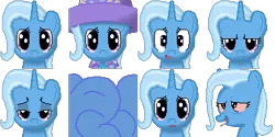 Size: 384x192 | Tagged: safe, artist:scootaloormayfly, derpibooru import, trixie, pony, unicorn, clothes, drugs, happy, hat, image, looking at you, marijuana, multeity, pixel art, png, purple eyes, rpg maker, rpg maker vx ace, small resolution, smiling, smiling at you, smoke bomb, smug, solo, sprite, trixie's hat