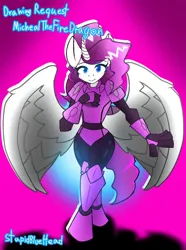Size: 772x1036 | Tagged: safe, artist:stupidbluehead, derpibooru import, rarity, alicorn, anthro, alicornified, armor, armorarity, hand on chest, image, jpeg, looking at you, race swap, raricorn, smiling, spread wings, walking, wings
