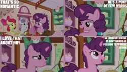 Size: 2000x1125 | Tagged: safe, derpibooru import, edit, edited screencap, editor:quoterific, screencap, apple bloom, sugar belle, sweetie belle, the big mac question, image, png