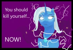 Size: 1272x874 | Tagged: safe, artist:felfox, derpibooru import, trixie, pony, unicorn, image, kill yourself, png, solo