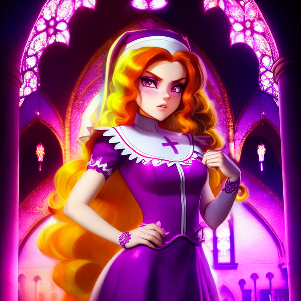 Size: 1024x1024 | Tagged: safe, derpibooru import, editor:siber, machine learning generated, purplesmart.ai, stable diffusion, adagio dazzle, equestria girls, image, looking at you, nun outfit, png, solo