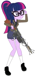 Size: 1868x4096 | Tagged: safe, artist:edy_january, artist:gmaplay, derpibooru import, edit, vector edit, sci-twi, twilight sparkle, human, equestria girls, equestria girls series, angry, call of duty, call of duty zombies, girls und panzer, glasses, gun, image, link in description, marine, marines, military, png, saunders, simple background, soldier, solo, transparent background, trigger discipline, vector, weapon, wunderwaffe-dg2