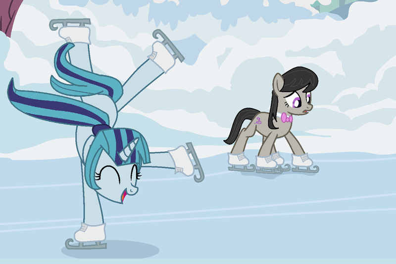 Size: 1280x853 | Tagged: artist needed, source needed, safe, derpibooru import, edit, edited screencap, screencap, octavia melody, sonata dusk, ponified, earth pony, pony, unicorn, equestria girls, winter wrap up, cute, duo, duo female, equestria girls ponified, eyes closed, female, ice skating, image, mare, open mouth, open smile, png, smiling, snow, sonatabetes, tavibetes
