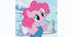 Size: 1881x953 | Tagged: safe, derpibooru import, pinkie pie, earth pony, pony, season 1, winter wrap up, background pony, female, frown, ice skating, image, mare, png, shrug, solo focus