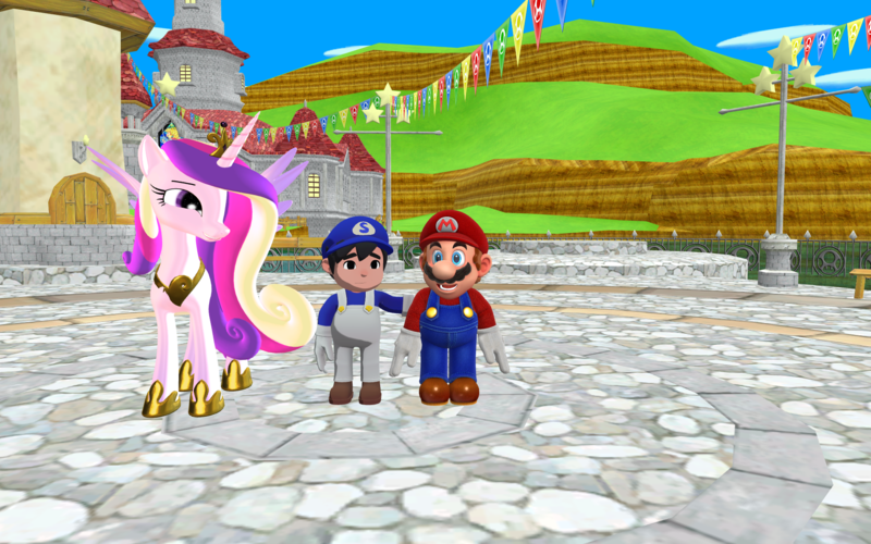 Size: 1920x1200 | Tagged: safe, artist:puzzlshield2, derpibooru import, princess cadance, pony, 3d, aftermath, crossover, happy, image, mario, mmd, png, smg4, super mario bros., super mario galaxy