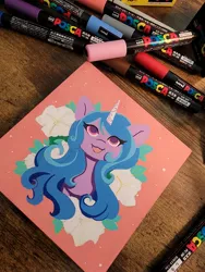 Size: 1536x2048 | Tagged: safe, artist:saphypone, derpibooru import, izzy moonbow, pony, unicorn, female, g5, image, jpeg, mare, marker drawing, markers, solo, traditional art