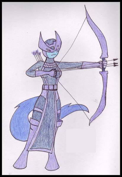 Size: 620x902 | Tagged: safe, artist:rdk, archer (character), scootablue, anthro, earth pony, avengers, crossover, female, hawkeye, image, jpeg