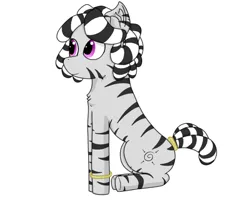 Size: 1018x828 | Tagged: safe, artist:nismorose, derpibooru import, oc, oc:zala, unofficial characters only, pony, zebra, chest fluff, ear fluff, female, filly, foal, image, jewelry, jpeg, ring, simple background, smiling, solo, stripes, white background, zebra oc
