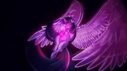 Size: 2560x1440 | Tagged: safe, artist:gryphonquila, derpibooru import, twilight sparkle, twilight sparkle (alicorn), alicorn, pony, crying, dark, eyes closed, female, floppy ears, image, immortality blues, impossibly large wings, large wings, mare, png, solo, wings