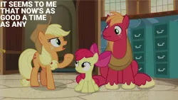 Size: 2000x1125 | Tagged: safe, derpibooru import, edit, edited screencap, editor:quoterific, screencap, apple bloom, applejack, big macintosh, the perfect pear, image, png