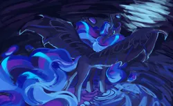 Size: 1280x788 | Tagged: safe, artist:yuyusunshine, derpibooru import, princess luna, pony, hybrid wings, image, jpeg, solo, spread wings, wings