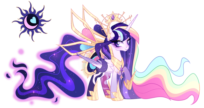 Size: 3629x1920 | Tagged: safe, artist:gihhbloonde, derpibooru import, oc, unofficial characters only, alicorn, pony, crown, female, fusion, fusion:princess cadance, fusion:princess celestia, fusion:princess luna, fusion:twilight sparkle, image, jewelry, mare, png, regalia, simple background, solo, transparent background
