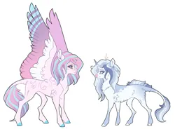 Size: 3773x2783 | Tagged: safe, artist:venommocity, derpibooru import, princess flurry heart, oc, oc:love letter, pony, unicorn, alternate design, broken horn, colored wings, female, horn, image, mare, multicolored wings, offspring, older, parent:princess cadance, parent:shining armor, parents:shiningcadance, png, simple background, twitterina design, white background, wings