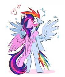 Size: 675x796 | Tagged: safe, artist:tylerdashart, derpibooru import, rainbow dash, twilight sparkle, twilight sparkle (alicorn), alicorn, pegasus, pony, bipedal, blushing, blushing profusely, cute, eyebrows, eyebrows visible through hair, eyes closed, female, floating heart, floppy ears, heart, image, kiss on the lips, kissing, lesbian, png, shadow, shipping, shrunken pupils, signature, simple background, spread wings, surprise kiss, surprised, twidash, white background, wide eyes, wingboner, wings