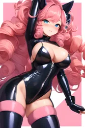 Size: 2048x3072 | Tagged: suggestive, derpibooru import, machine learning generated, stable diffusion, pinkie pie, human, anime, apron, big breasts, blushing, breasts, busty pinkie pie, clothes, corset, ears, erect nipples, female, gloves, high res, huge breasts, humanized, image, jpeg, latex, latex gloves, latex socks, long hair, looking at you, naked apron, nipple outline, open mouth, open smile, partial nudity, skindentation, smiling, socks, solo, solo female