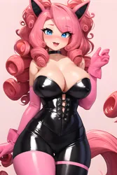 Size: 2048x3072 | Tagged: suggestive, derpibooru import, machine learning generated, stable diffusion, pinkie pie, human, anime, apron, big breasts, blushing, breasts, busty pinkie pie, clothes, corset, ears, erect nipples, female, gloves, high res, huge breasts, humanized, image, jpeg, latex, latex gloves, latex socks, long hair, looking at you, naked apron, nipple outline, open mouth, open smile, partial nudity, smiling, socks, solo, solo female