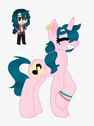Size: 1280x1708 | Tagged: safe, artist:stardust0088, derpibooru import, ponified, pony, unicorn, boots, bracelet, clothes, ear piercing, earring, eyes closed, female, gacha club, hailey austin, hairclip, image, jewelry, jpeg, leggings, mare, piercing, ponytail, shoes, the music freaks