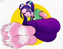Size: 3300x2550 | Tagged: suggestive, artist:6o6chitzzy, derpibooru import, aria blaze, equestria girls, ariasub, arse-ia blaze, feet, fetish, foot fetish, image, looking at you, png, tied up