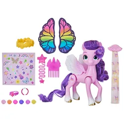 Size: 7152x7152 | Tagged: safe, derpibooru import, official, pipp petals, pegasus, pony, my little pony: make your mark, bridlewoodstock, butterfly wings, comb, female, g5, hair extensions, image, jpeg, mare, merchandise, simple background, sticker, style of the day, toy, white background, wings