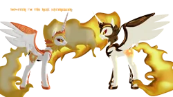 Size: 1280x720 | Tagged: safe, artist:puzzlshield2, derpibooru import, daybreaker, pony, 3d, angry, dialogue, image, impostor, mmd, png, self paradox, smiling, wings