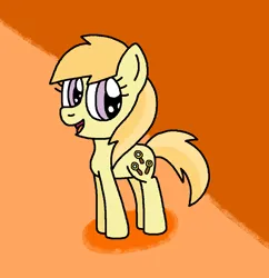 Size: 1031x1066 | Tagged: safe, artist:gillianthecreator36, derpibooru import, noi, earth pony, pony, cute, female, filly, foal, g4, image, ms paint, noiabetes, open mouth, open smile, orange background, paint.net, png, shadow, simple background, smiling, solo