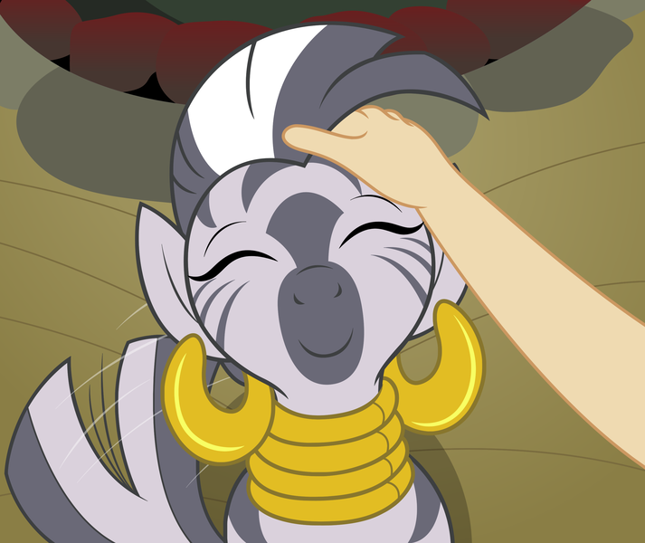 Size: 2712x2283 | Tagged: safe, artist:badumsquish, derpibooru import, zecora, human, pony, zebra, behaving like a dog, content, cute, derpibooru exclusive, duo, ear piercing, earring, eyes closed, female, hand, happy, high angle, human on zebra petting, image, jewelry, mare, neck rings, offscreen character, petting, piercing, png, pov, show accurate, sitting, smiling, tail, tail wag, zecorable