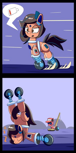 Size: 2048x4096 | Tagged: safe, artist:trackheadtherobopony, derpibooru import, oc, oc:robertapuddin, oc:trackhead, original species, pony, robot, robot pony, wheelpone, 2koma, comic, image, jpeg, roboticization, sleeping, tow truck