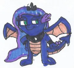 Size: 322x298 | Tagged: safe, artist:spaton37, derpibooru import, princess luna, dragon, cropped, dragoness, dragonified, female, image, luna's crown, lunadragon, png, simple background, solo, species swap, traditional art, white background, wings