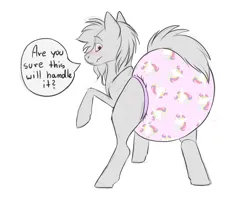 Size: 2500x2000 | Tagged: suggestive, artist:galaxylatte, derpibooru import, pony, unicorn, adult, blushing, clothes, dialogue, dialogue box, diaper, diaper fetish, diapered, embarrassed, embarrassed underwear exposure, fetish, hooves, image, looking back, non-baby in diaper, pattern, pink, pink diaper, png, poofy diaper, raised hoof, solo, spread legs, spreading, surprised, tail, underwear