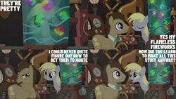 Size: 2000x1125 | Tagged: safe, derpibooru import, edit, edited screencap, editor:quoterific, screencap, derpy hooves, doctor whooves, time turner, earth pony, pegasus, pony, slice of life (episode), duo, eyes closed, female, image, male, mare, open mouth, png, stallion