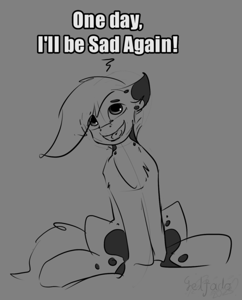 Size: 1209x1499 | Tagged: safe, artist:geljado, derpibooru import, oc, oc:broken symmetry, unofficial characters only, earth pony, pony, digital art, floppy ears, image, monochrome, png, sketch, solo, text