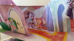 Size: 1594x896 | Tagged: safe, derpibooru import, princess platinum, unnamed character, unnamed pony, earth pony, pony, unicorn, book, canterlot castle, castles of equestria, female, image, jpeg, male, mare, pop-up book, stallion