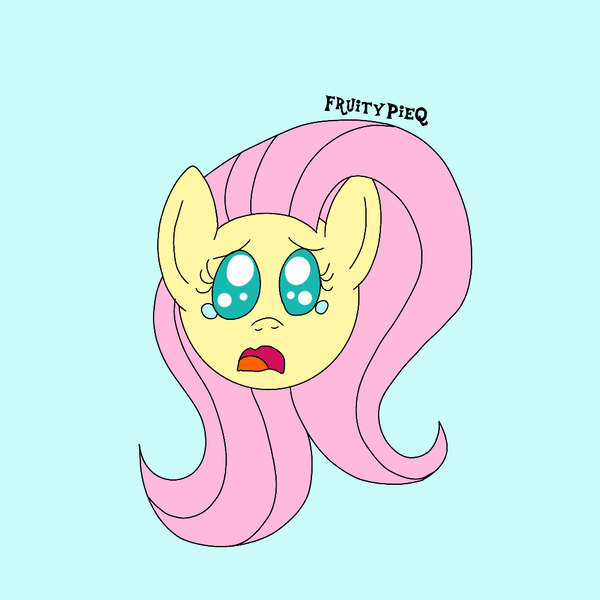 Size: 1000x1000 | Tagged: safe, artist:fruiitypieq, derpibooru import, fluttershy, pegasus, pony, blue background, disembodied head, female, frown, image, looking at you, mare, png, sad, simple background, solo, teary eyes, wavy mouth