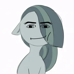 Size: 866x866 | Tagged: safe, artist:jewellier, derpibooru import, edit, marble pie, earth pony, pony, bust, derpibooru exclusive, doodle, eye clipping through hair, eyebrows, eyebrows visible through hair, female, hair over eyes, hair over one eye, image, jpeg, looking at you, mare, meme, reaction image, roblox, roblox man face, simple background, smiling, smirk, solo, white background