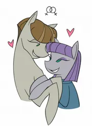 Size: 1420x1974 | Tagged: safe, artist:dethdaze, derpibooru import, maud pie, mudbriar, earth pony, pony, bust, female, heart, image, jpeg, male, maudbriar, rule 63, shipping, simple background, smiling, straight, white background