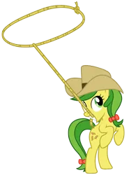 Size: 3127x4227 | Tagged: safe, artist:third uncle, derpibooru import, edit, apple fritter, earth pony, pony, apple family member, bipedal, bow, cowboy hat, cute, female, hat, image, lasso, mare, mouth hold, png, rope, simple background, solo, standing, transparent background, vector